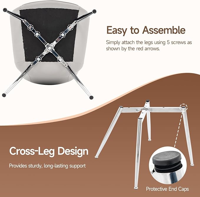 Brage Living Dining Chairs Set of 2, PU Leather Modern Armless Kitchen Dining Room Chairs, Upholstered Accent Side Chairs with Metal Legs (Light Gray)