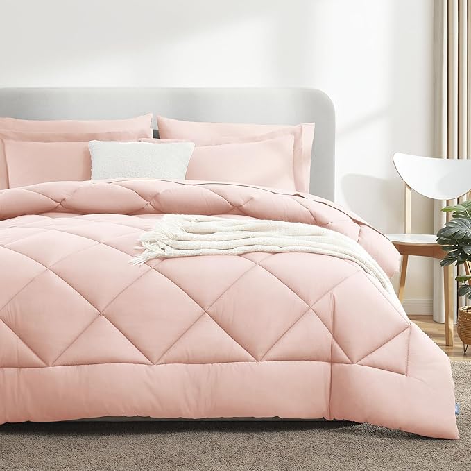 CozyLux Twin Comforter Set with Sheets Blush Pink - 5 Pieces Bed in a Bag Twin, All Season Bed Set for Girls and Boys, Bedding Set with Down Alternative Comforter, Sheets, Pillowcase & Sham