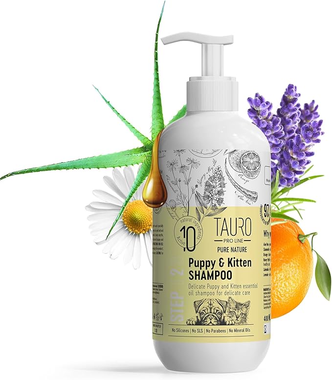 Tauro Pro Line Puppy Shampoo for Sensitive Skin, Natural Hypoallergenic Dog Shampoo for Smelly Dogs, Dog Wash Suitable for Cats (13.5 Fl Oz)