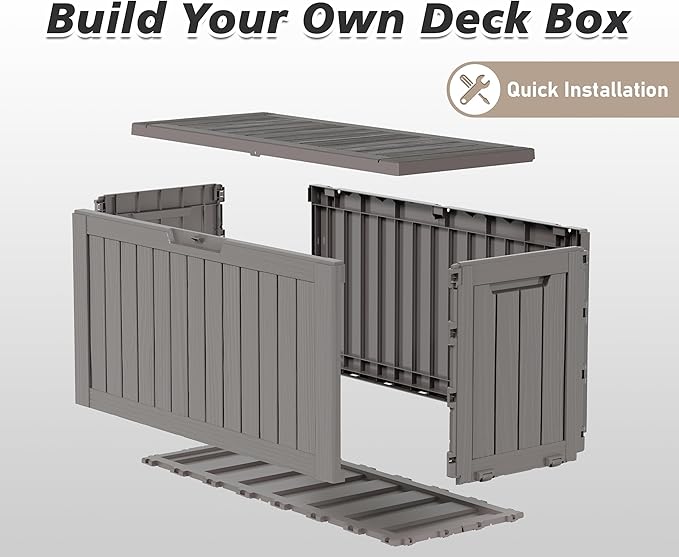 Outdoor Storage Box, Resin Deck Boxes Indoor and outdoor, Waterproof Storage Box Lockable Lid (Grey, 75 Gallon)