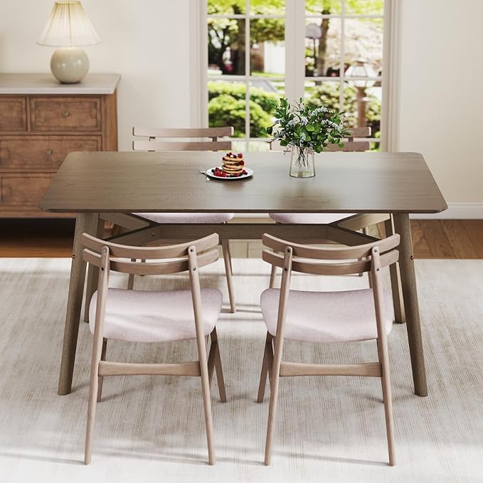 DUOMAY Modern Wooden Dining Table for 4-6 People, 59" Large Rectangular Dinner Table with Wood Legs for Home Dining Room Restaurant Farmhouse Kitchen, Grey