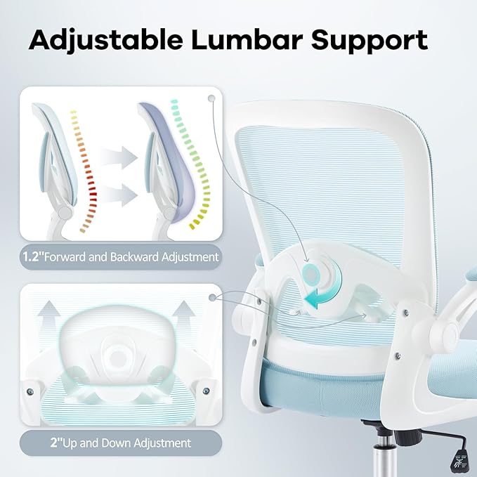 Office Chair,Ergonomic Mesh Desk Chair with Adjustable Lumbar Support,Computer Chair with Flip-up Armrests, Rolling Executive Chairs, Home Office Chair(Blue)