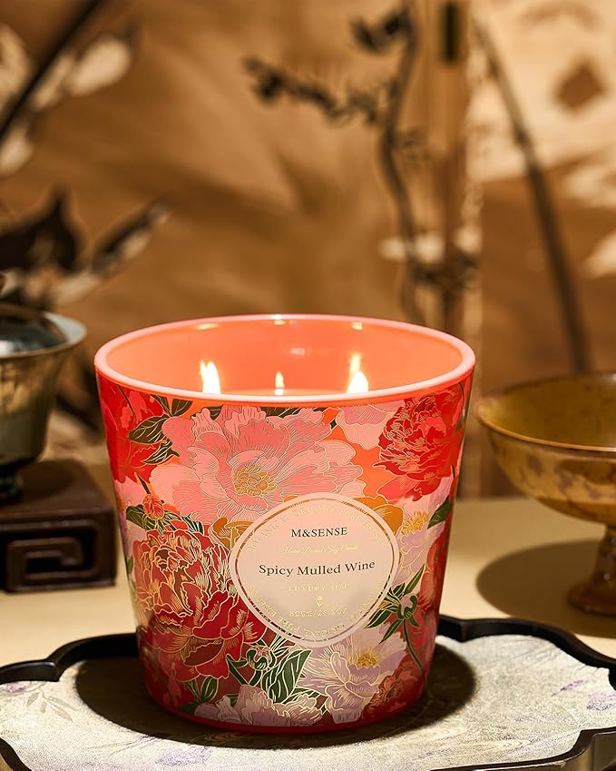 M&SENSE Spicy Mulled Wine Scented Candle, 28.2oz 3 Wick Natural Soy Wax Large Candles, Long Lasting Clean Slow Burning No Toxic Décor for Home Relaxation, Romantic Dates & Gift-Giving