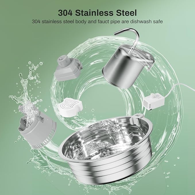Cat Water Fountain, 4L/135OZ Stainless Steel Pet Fountain with 6 Filters & 6 Sponges Dog Water Dispenser, Dog Water Bowl Cat Drinking Fountains Watering Supplies with Ultra-Quiet Pump for Pets Indoor