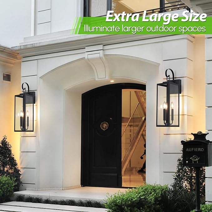 BesLowe 23" Outdoor Wall Light Fixture, 3-Light Extra Large Exterior Lighting Fixture Wall Mount, Waterproof Porch Light Outdoor Wall Sconce Lantern, Outside Light for House Front Door Garage, Black