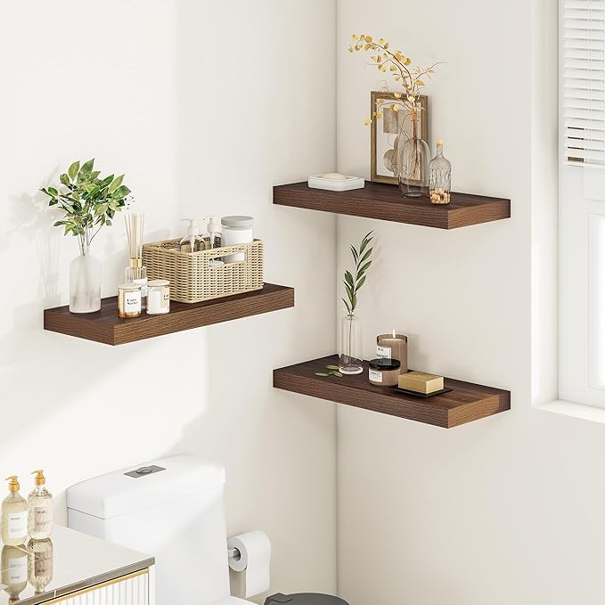 Vivelove 12 Inch Deep Floating Shelves for Wall, 24" X 12" X 2" Floating Shelf, 2 Inch Thick Shelf for Bathroom Bedroom Kitchen Book Room, Modern Farmhouse Decor Set of 2, Walnut