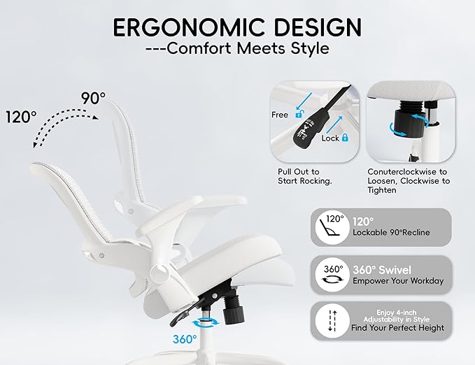 TRALT Office Chair - Ergonomic Office Chair with Back Support, Home Office Desk Chairs, Comfy Desk Chair, Computer Chair, 330lbs Wide Seat Big and Tall Office Chairs for Gamers(White)