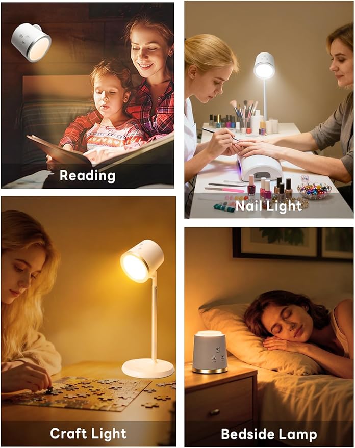 Rechargeable Desk Lamp, Magnetic Wall Mount LED Light, Dimmable Table Lamp with Adjustable Brightness & 3 Color Modes for Reading, Work, Bedroom, Hallway