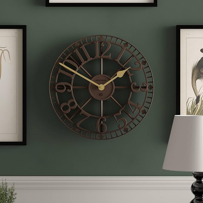 NEWGATE® Warehouse Wall Clock | Skeleton Clock | 16 inch | Mocha Brown with Brass Hands | Contemporary Vintage Style for Kitchen, Living Room or Office