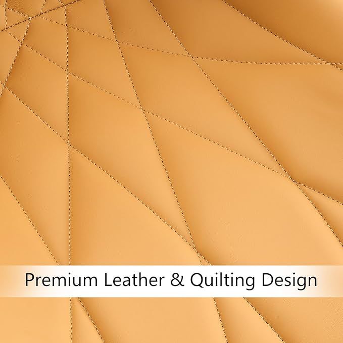 Rowill Modern Dining Chairs Set of 2 - Upholstered Faux Leather Kitchen Chairs with Soft Cushion Backrest, Sturdy Metal Legs & Non-Slip Pads, Perfect for Home Dining Room, Kitchen, Brown Yellow