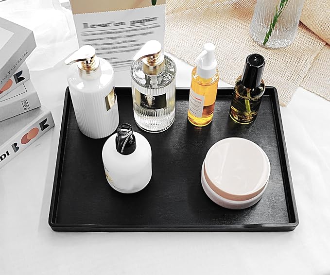 Black Serving Tray (13.5 x 9.6 inch) for Serving Accessory, Spa, Coffee, Drinks, Tea, Bar, Party, Seasoning, Perfume and Display Use.