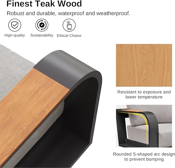 EAST OAK 4-Piece Patio Furniture Set, Modern Outdoor Conversation Set with Aluminum Frame, Deep Seating Loveseat & Coffee Table, All-Weather Patio Sofa Set for Porch, Balcony, Backyard - Dark Grey