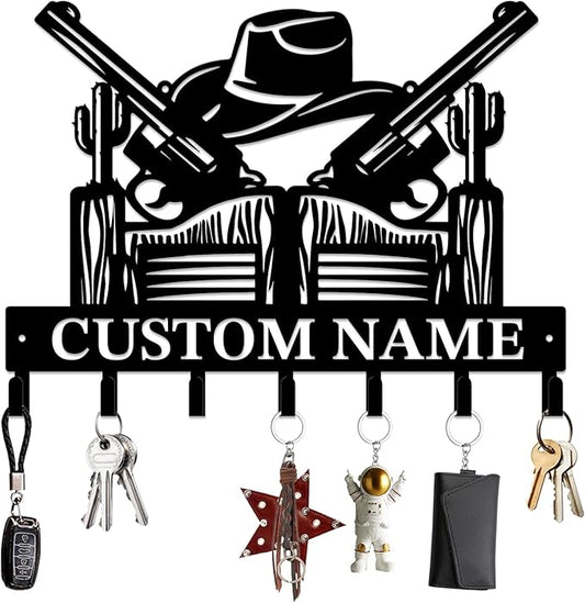 Personalized Custom Name West Cowboy Keys Hooks,Metal Cowboy Art Clothes Keys Hooks,Metal Cowboy Lover Wall Home Storage Decorative Keys Hooks,Key Holder Hooks for Wall (Style D)
