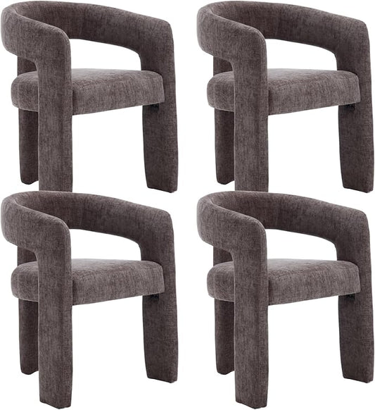 Modern Chenille Dining Chairs Set of 4, Upholstered Barrel Chairs with Arms Comfy Accent Side Chairs for Living Room/Dining Room/Reception, Charcoal Black