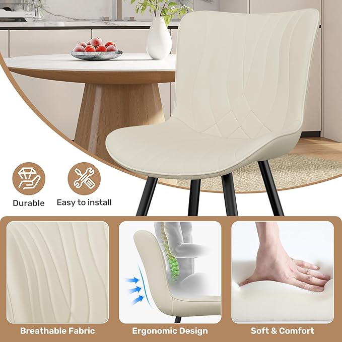 Dining Chair Set of 4 PU Leather Dining Room Chairs Upholstered Comfy Dining Chairs Modern Kitchen Armless Side Chair with Sturdy Metal Legs,Beige