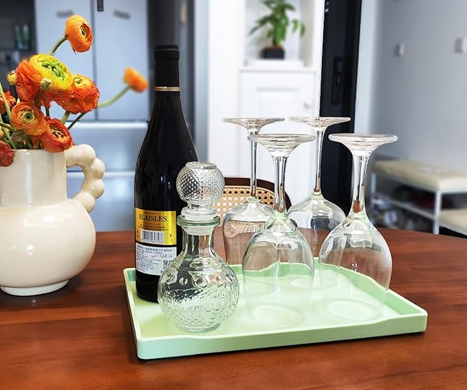 Green Serving Tray (11.8 x 8.7 inch) for Serving Accessory, Spa, Coffee, Drinks, Wine, Tea, Bar, Party, Seasoning, Perfume and Display Use.