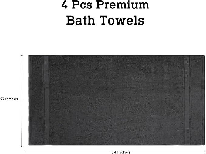 Casa Lino Charcoal Black Bath Towels Set of 4 (54" x 27") - Large Bathroom Towel Set - 100% Cotton Towels for Bathroom - Highly Absorbent & Quick Dry Bath Towel Multipack - New Apartment Essentials