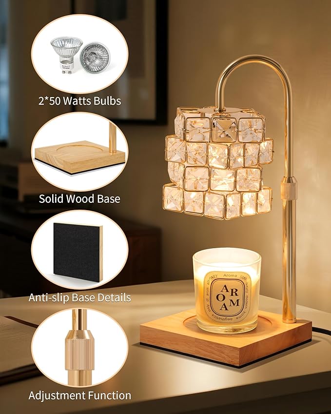 Seniny Electric Candle Warmer Lamp - with Time Dimmable Adjustable Height Candle Lamp Warmer for Jar Candles,Christmas Wax Melt Wamer, Birthday Gifts for Women Mom, House Warming Gifts New Home Decor