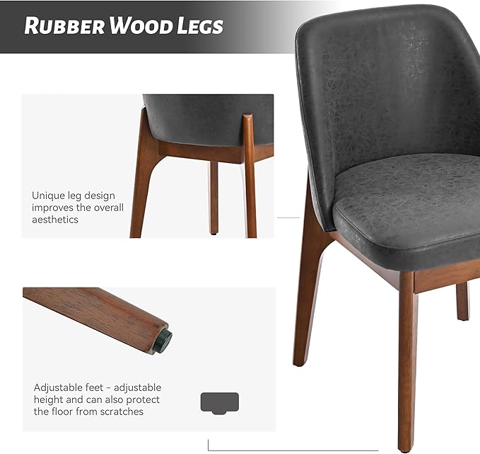 VKNOW Modern Dining Chairs, Faux Leather Kitchen Chairs with Wood Legs, Upholstered Side Chair for Kitchen Dining Room (Black, Set of 6)