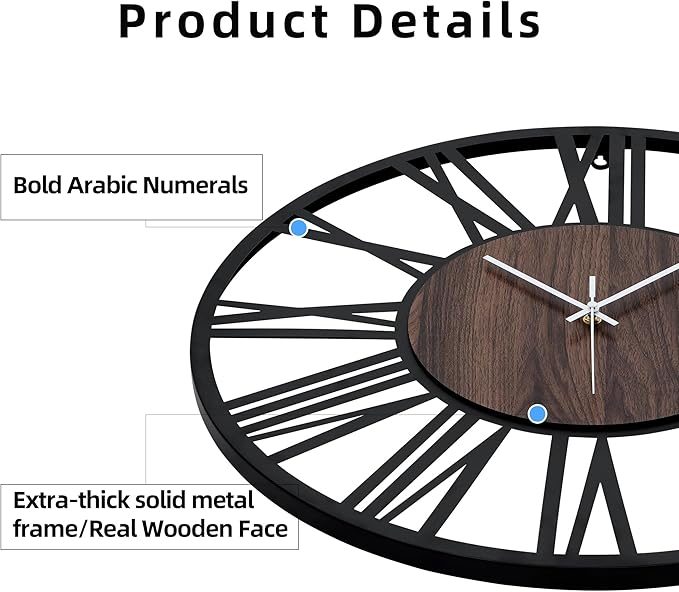 24 Inch Large Metal Wall Clock with Voice and Light Sensor Night Light, Glow in The Dark Non-Ticking Silent Battery Operated Decorative Oversized Wall Clock for Bedroom Living Room Decor