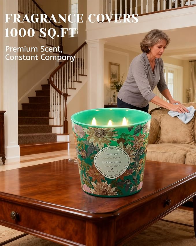 M&SENSE Christmas Pine Scented Candle, 28.2oz 3 Wick Natural Soy Wax Large Candles, Long Lasting Clean Slow Burning No Toxic Décor for Christmas, Romantic Dates & Gift-Giving