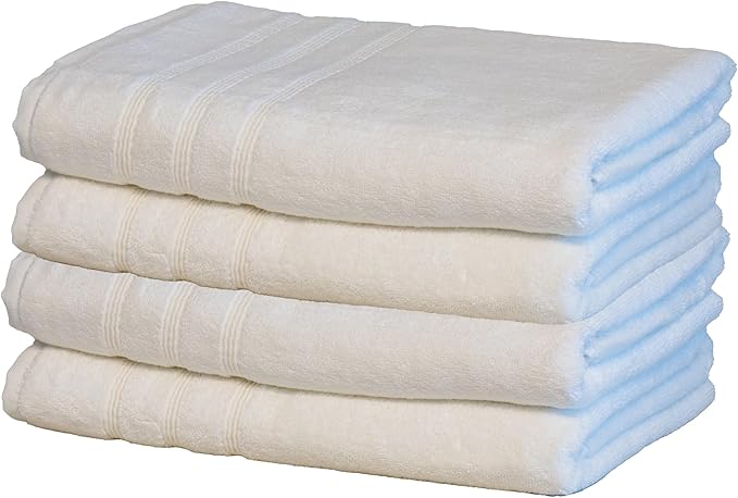 Mosobam Luxury Turkish Set of 4 Bath Towels 30X58 White 700 GSM Bamboo Viscose & Aegean Turkish Combed Cotton