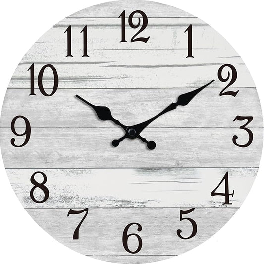 Wall Clock Battery Operated 12 Inch Gray Silent Non Ticking Country Rustic Design Vintage Retro Decorative for Bathroom Kitchen Bedroom