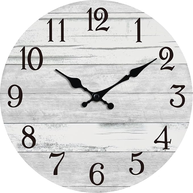 Wall Clock Battery Operated 10 Inch Gray Silent Non Ticking Country Rustic Design Vintage Retro Decorative for Bathroom Kitchen Bedroom