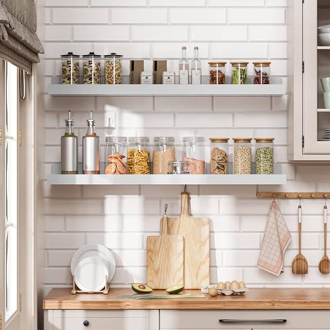 Heimlove Floating Shelves Set of 6, 24" Wall Mounted Picture Ledge, Display Shelf Organizer for Decor Storage, Wall Mounted Shelves for Living Room, Bedroom, Bathroom, Kitchen (White)