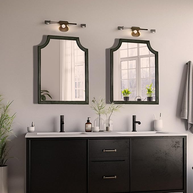 WallBeyond Scalloped Wood Mirror for Wall Decor 16x20 Inch Black Small Bathroom Vanity Rectangle Mirror for Hallway Bedroom Living Room(Black)