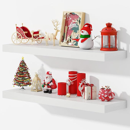 Dreamland 36 Inches Floating Shelves for Wall, 9.3" Deep Long Floating Shelves Set of 2, Large Display & Storage Shelf, Wall Shelf for Bathroom Bedroom Living Room Kitchen Office, White