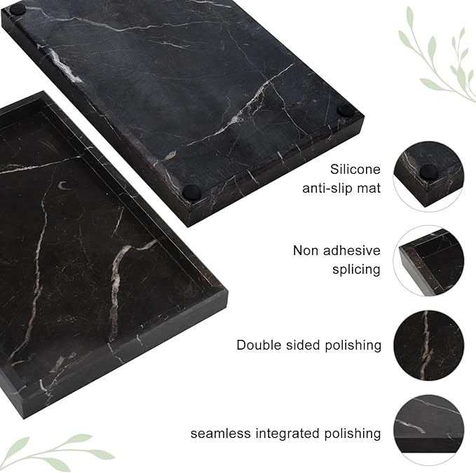 Brown Marble Tray,Pure Natural Vanity Tray,Marble Tray for Kitchen Counter Non-Ceramic/Non-Resin,Stone Trays 12 x 8 inch