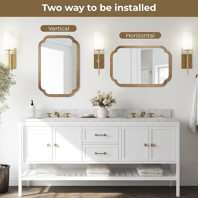 WallBeyond 20" x 30" Rounded Corner Arch Wall Mirror with Wood Frame for Entryway, Living Room or Bedroom Home Decor - Light Woodgrain, Honey-Colored