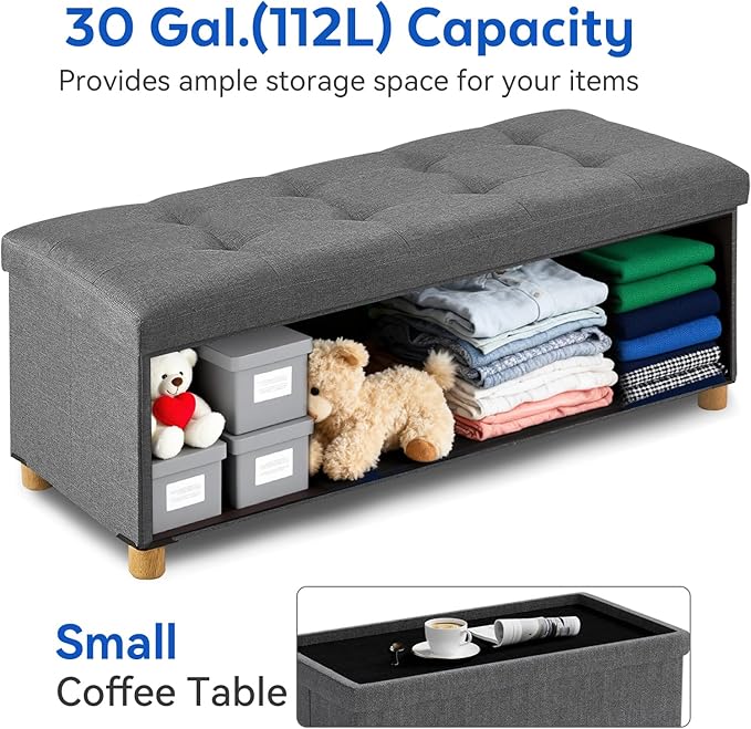 BRIAN & DANY 43 Inches Folding Storage Ottoman Bench, Ottoman with Storage Bench for Bedroom, Living Room, Entryway, Foot Rest with Legs, Dark Gery