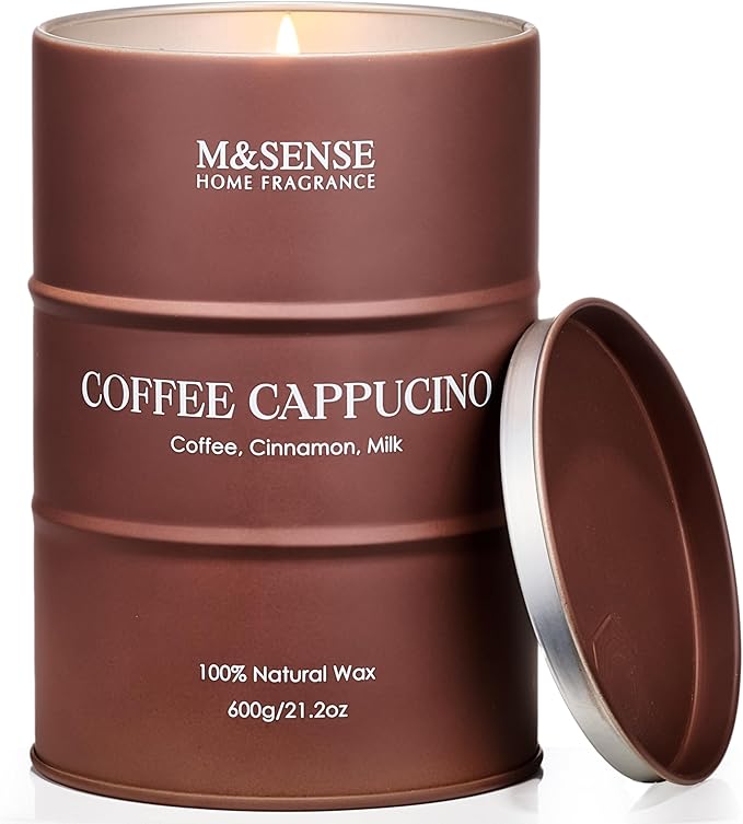 M&SENSE Coffee Cappucina Large Scented Candles Christmas Decor, Hoilday Soy Wax Christmas Candle 21.2oz 120 Hours, Coffee Aroma Candle Unique Housewarming Appreciation Gifts