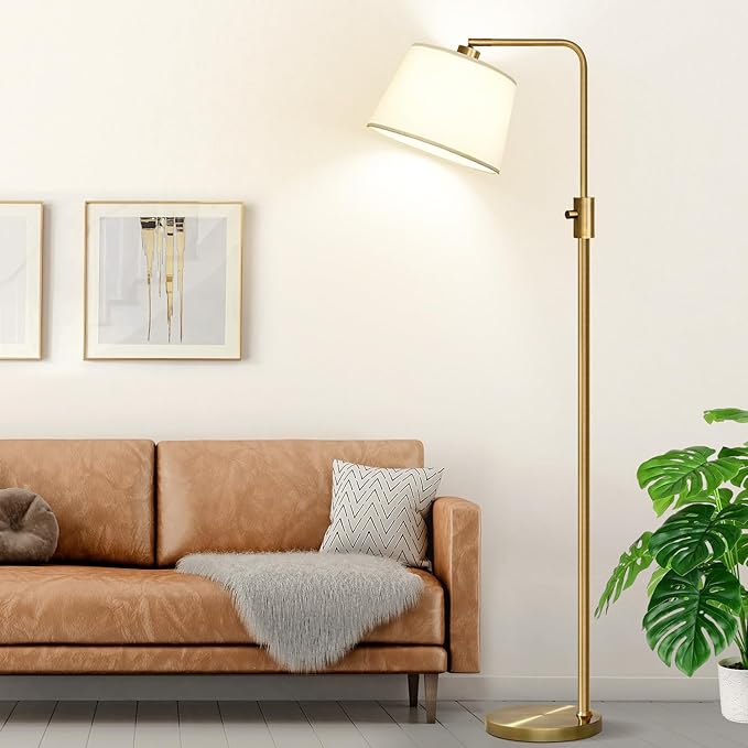 Nintiue Dimmable Floor Lamp, 1000 LM LED Edison Bulb Included, Arc Floor Lamps for Living Room Modern Standing Lamp Tall Lamps for Living Room Bedroom-Brass