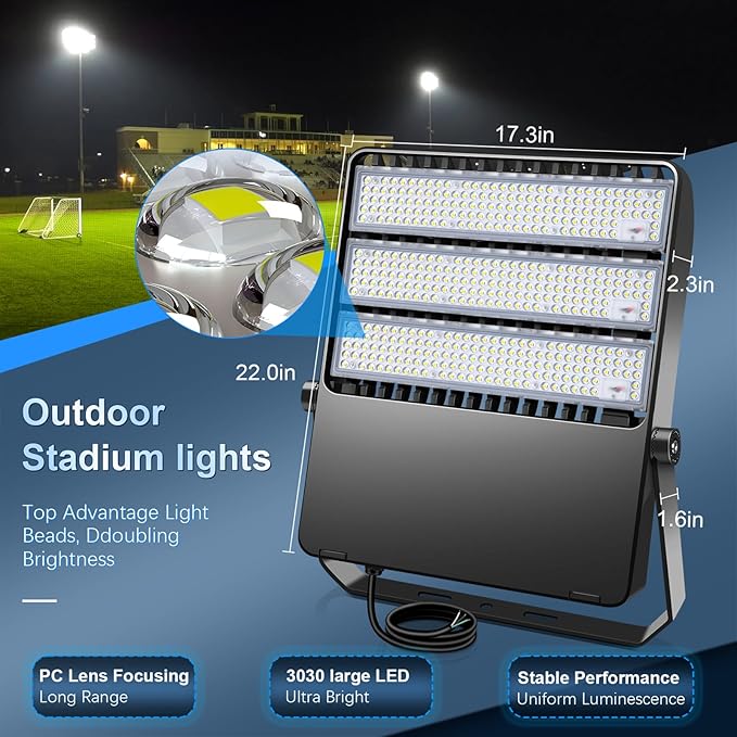 360W LED Stadium Lights Ultra-Brightness 50800 Lumen 5000K Daylight Outdoor Stadium Floodlights Commercial IP65 Field Arena Light with Adjustable Bracket 2 Pack