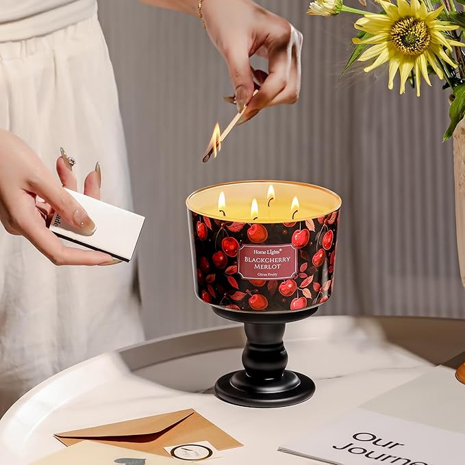 HomeLights Soy Wax Candles for Home Scented, 4-Wick Candles in Blackcherry Merlot Scented, Aromatherapy Candles Gift for Parties, Relaxing, Eclectic Mixed Styles, 18oz