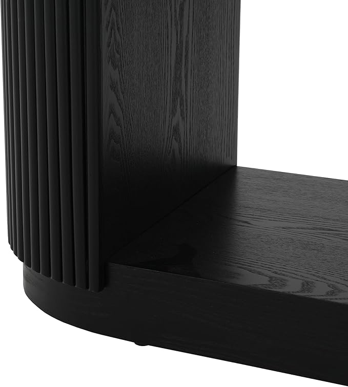Modern Curved Console Table 59-Inch Oval Fluted Entry Sofa Table with Open Storage Shelves for Living Room Entryway Hallway Furniture, Black