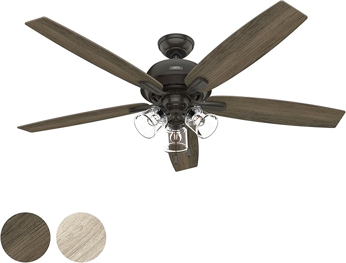 Hunter Fan 60 inch Traditional Noble Bronze Finish Indoor Ceiling Fan with LED Light Kit and Pull Chain (Renewed)