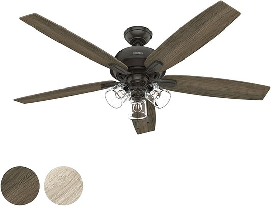 Hunter Fan 60 inch Traditional Noble Bronze Finish Indoor Ceiling Fan with LED Light Kit and Pull Chain (Renewed)