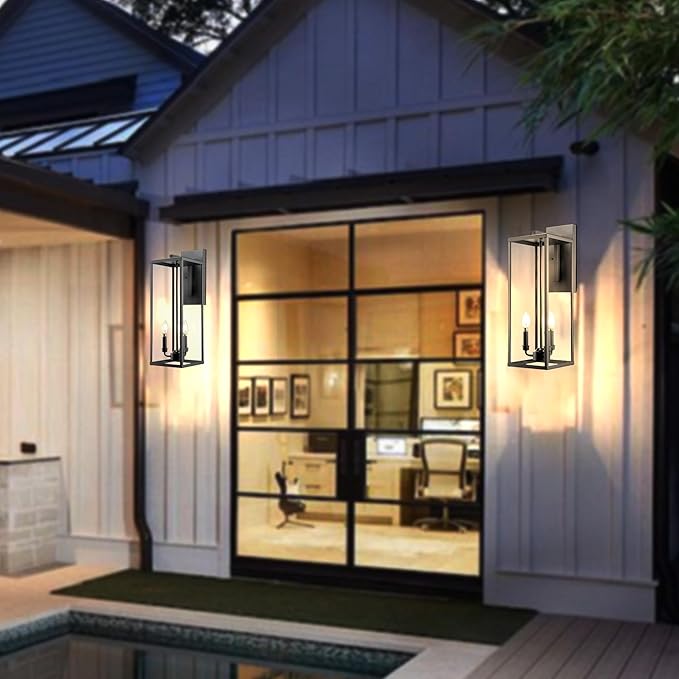 Bestshared Outdoor Wall Lantern, 24 Inch Tall Large Wall Sconce Clear Glass, Anti-Rust Modern Black Outside Lantern Lamp for House Front Porch Doorway Patio (Black, 24"-1 Pack)