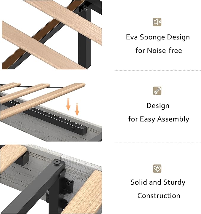 Wooden Bed Frame Queen Size with Headboard & Sliding Barn Door Storage Footboard, Farmhouse Platform Bedframe with Charging Station, No Box Spring Needed (Boho White, Queen)