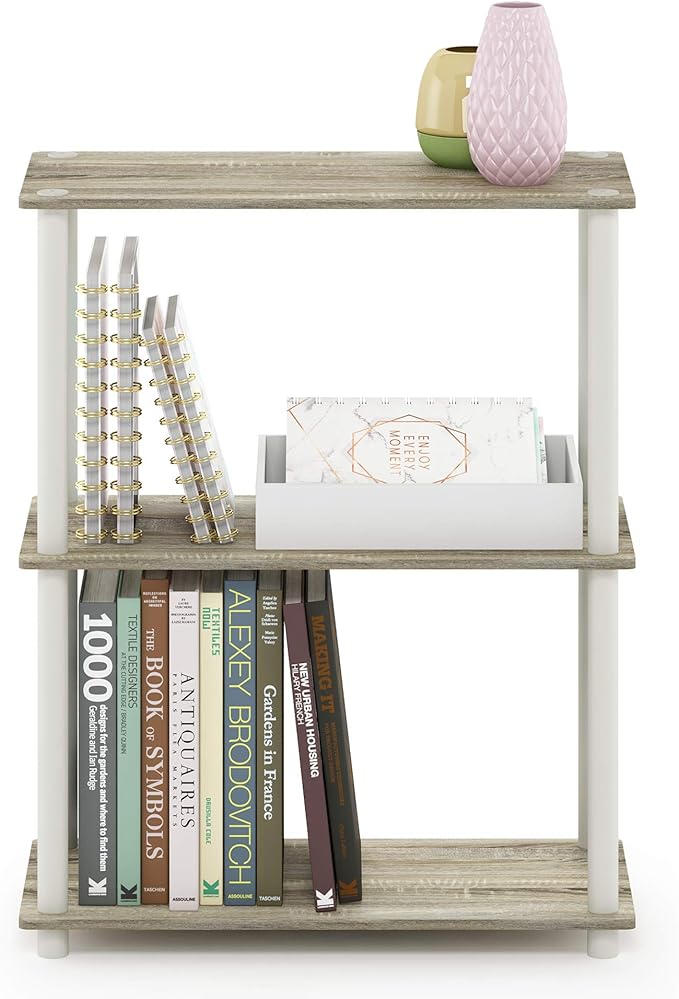 Furinno TURN-N-TUBE Storage Shelves, 3-Tier Book Shelf, Corner Shelf, Toolless Open Shelves, for Organization and Storage, Living Room, Garage, Home Office, Sonoma Oak