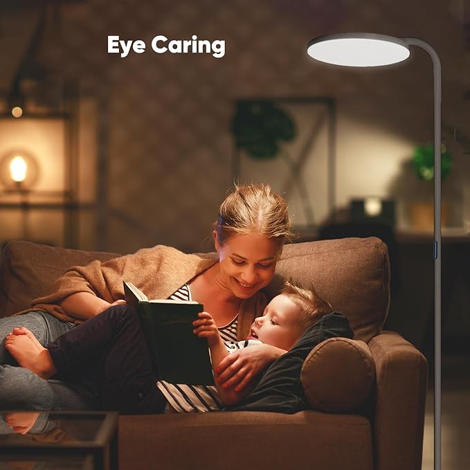 36W LED Floor Lamp, Super Bright Standing Lamp, Modern Stepless Dimmable Torchiere Lamp with Remote Control, 350°Rotating Head Reading Floor Lamp for Living Room, Bedroom, Office - Gunmetal