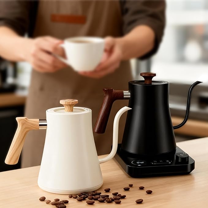 Gooseneck electric kettle,Auto Boil Detection, with Variable Temperature Control, Stainless Steel Inner, Ultra-Quiet 304 Stainless Steel,1200W Quick Heating, for Coffee, Tea & Milk, 0.9L