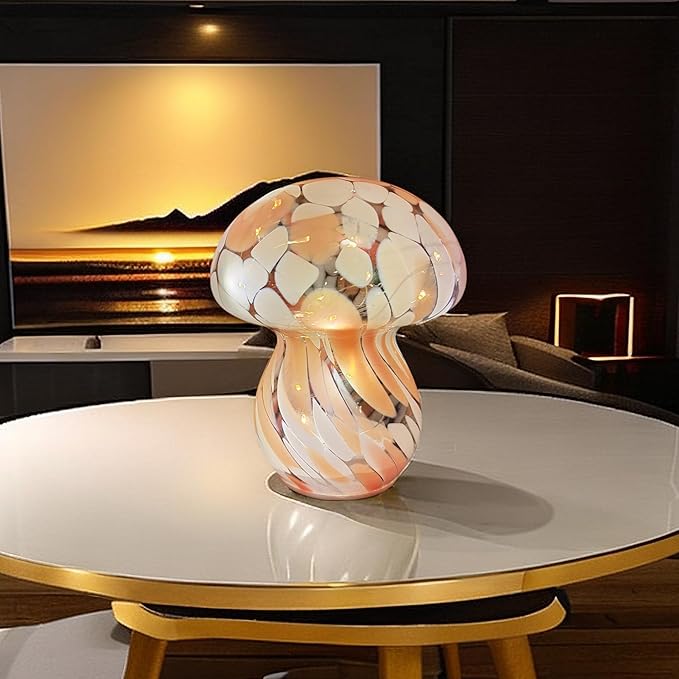 Mushroom Table Lamps Night Lights Cute Glass Nightstand Bedside Desk Lamps for Bedroom Living Study(Bulb Included) - Red