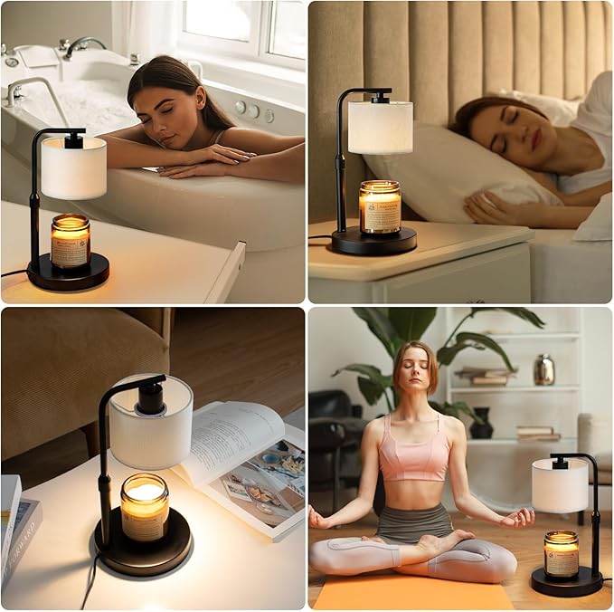 Dexnump Candle Warmer Lamp with Timer, Dimmable Candle Wax Warmer with 2 Light Bulbs, Height Adjustable Electric Candle Lamp for Scented Candles, Home Room Decor, Gifts for Women Mom (White)