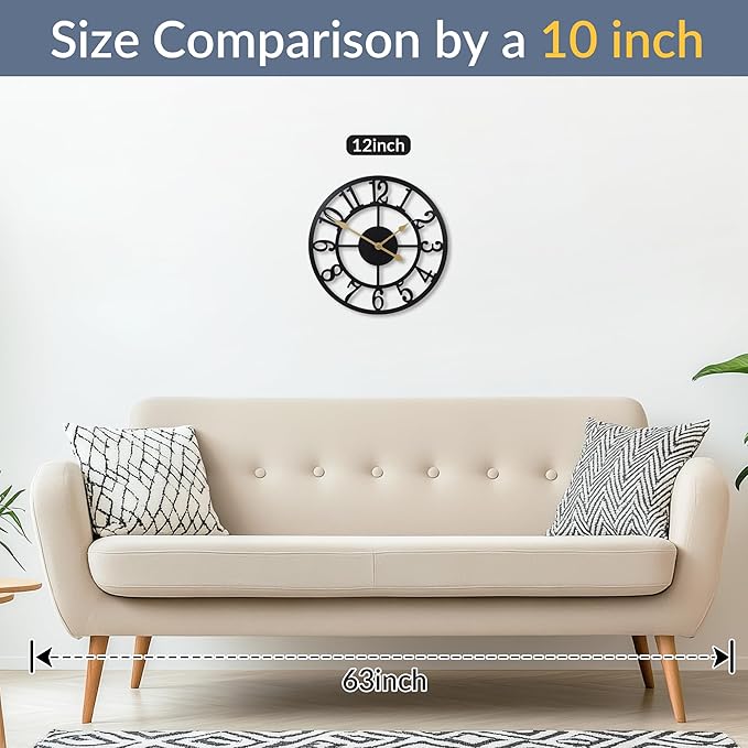 LEIKE Arabic Numeral Wall Clock 12IN Battery Operated Black, Silent Non Ticking, Wall Clocks for Living Room Decor, Small Classic for School, Office, Home, Kitchen, Bedroom