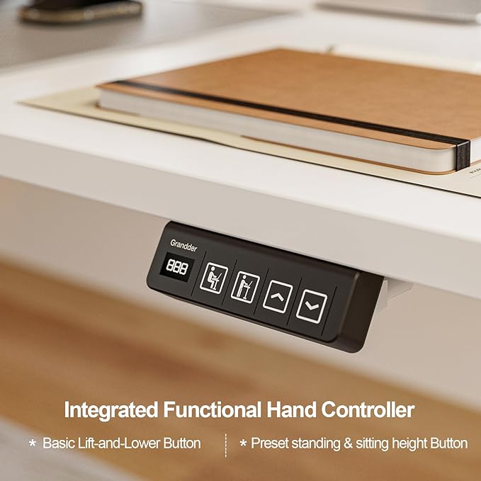 Grandder L Shaped Standing Desk Adjustable Height, Electric Standing Corner Desk, 160 x 140 cm Sit Stand Computer Table with Splice Board, White